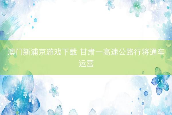 澳门新浦京游戏下载 甘肃一高速公路行将通车运营