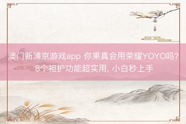 澳门新浦京游戏app 你果真会用荣耀YOYO吗? 8个袒护功能超实用, 小白秒上手