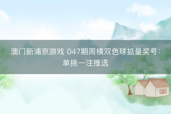 澳门新浦京游戏 047期周横双色球掂量奖号：单挑一注推选