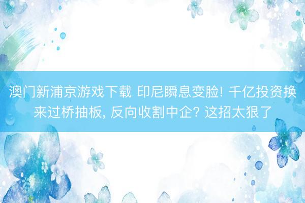澳门新浦京游戏下载 印尼瞬息变脸! 千亿投资换来过桥抽板, 反向收割中企? 这招太狠了